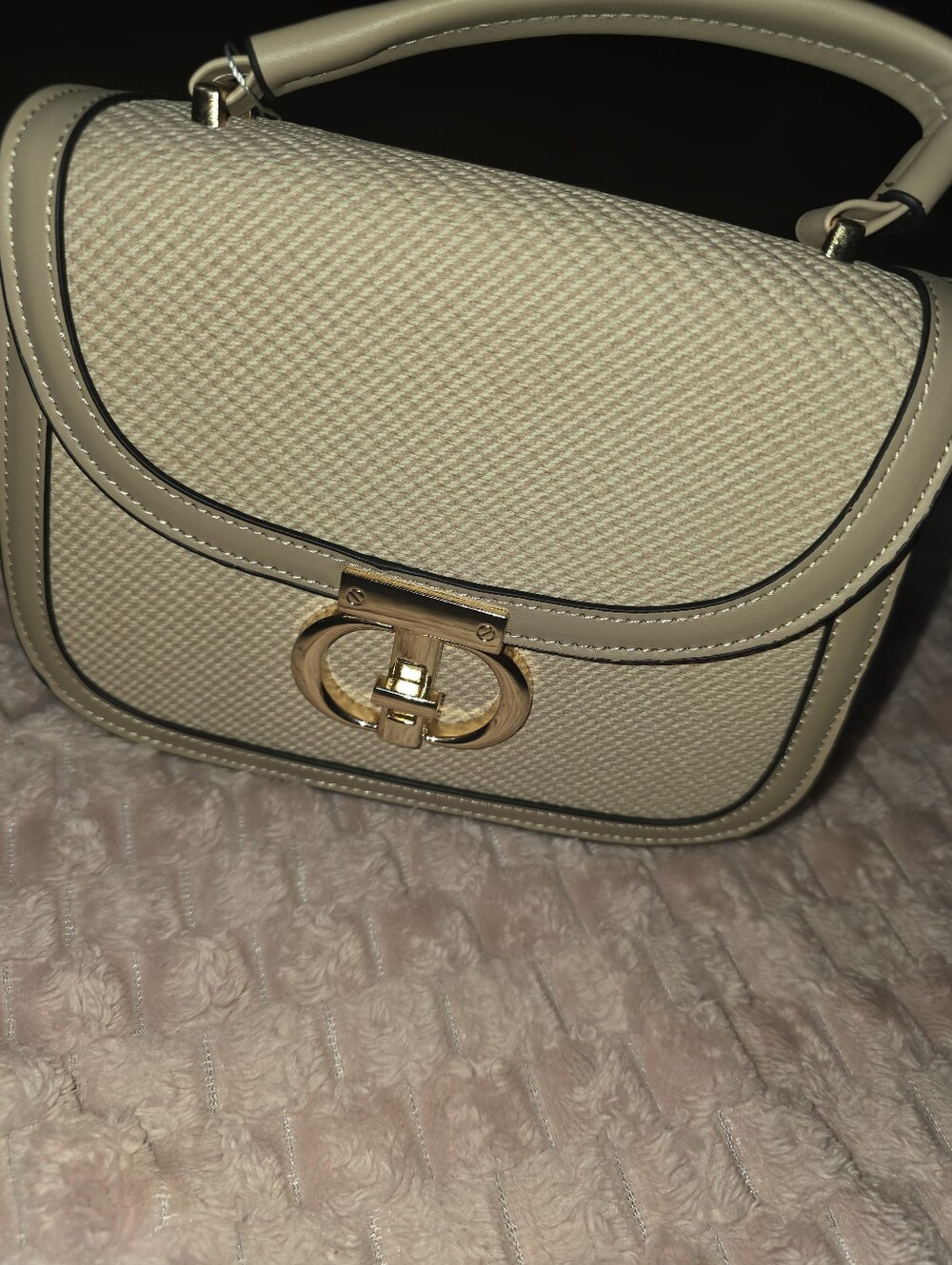 Elegant Cream Top-Handle Crossbody Bag with Gold Hardware